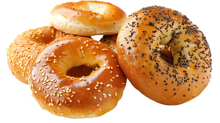 Set of fresh bagels isolated on transparent background