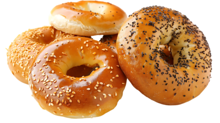Set of fresh bagels isolated on transparent background