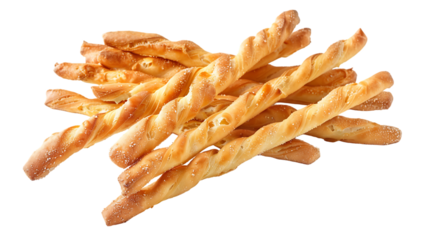 Set with delicious crispy grissini sticks isolated on transparent background