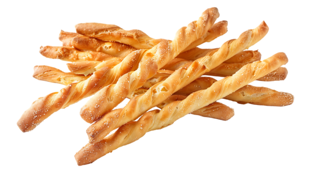 Set with delicious crispy grissini sticks isolated on transparent background