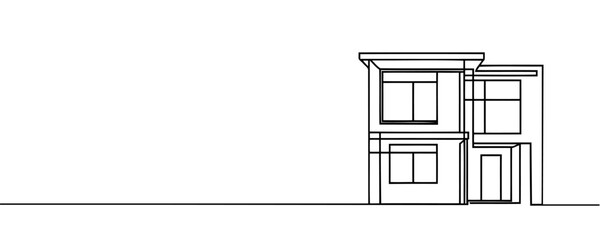 Modern house in one line continuous drawing style isolated on white background. Vector illustration