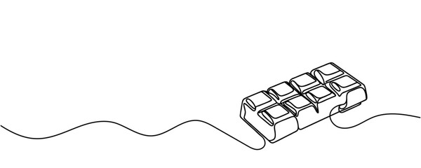Chocolate bar one continuous line drawing. Unfolded chocolate minimal vector illustration