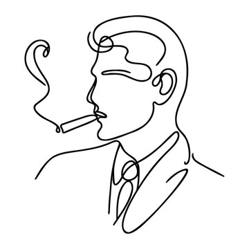 recommend clip art: One continuous line draws a man smoking a cigarette. Hand drawn contour flat illustration isolated on white background.