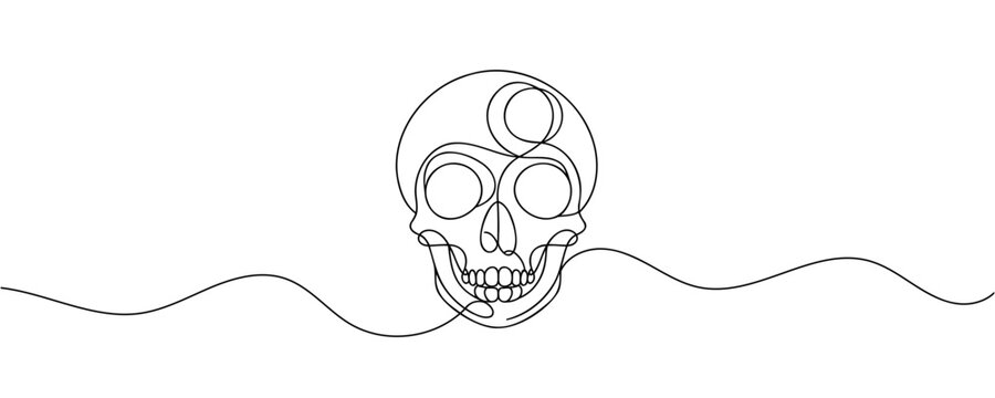 recommend clip art: Human scull. One line continuous Halloween skull isolated on white background. Line art outline vector illustration.