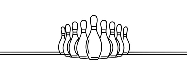 one continuous line drawing of bowling pins lined up on a bowling alley