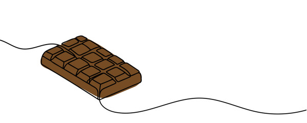 Chocolate bar one continuous line drawing. Unfolded chocolate minimal vector illustration