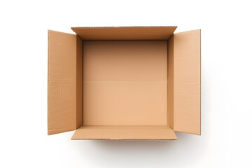 Top view of open cardboard box isolated on a white background