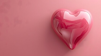 Pink heart on pink background, copy space concept, 3D rendering.

