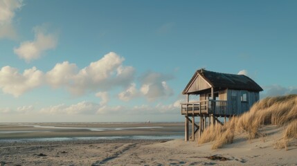 On an island in the northern part of Friesland, the Netherlands, a wooden shelter stands on a North Sea beach called "De Drenkelingenhuisje".