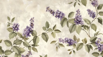A wallpaper design showcasing delicate purple flowers on a soft and muted background