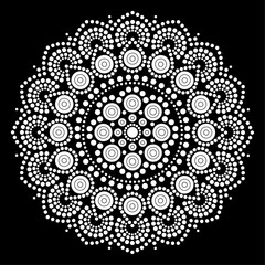 Dot mandala Coloring page for relaxation and meditation. Aboriginal traditional art. Dot painting trendy folk design isolated on black background Coloring book for kids and adults. Vector illustration