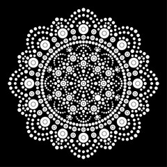 Dot mandala Coloring page for relaxation and meditation. Aboriginal traditional art. Dot painting trendy folk design isolated on black background Coloring book for kids and adults. Vector illustration