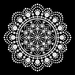 Dot mandala Coloring page for relaxation and meditation. Aboriginal traditional art. Dot painting trendy folk design isolated on black background Coloring book for kids and adults. Vector illustration