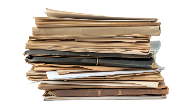 Stack of documents isolated on transparent background