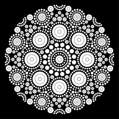 Dot mandala Coloring page for relaxation and meditation. Aboriginal traditional art. Dot painting trendy folk design isolated on black background Coloring book for kids and adults. Vector illustration