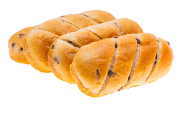 bun with chocolate drops isolated