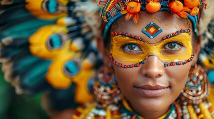 Fototapeta premium A person wearing traditional attire adorned with cultural symbols and ornaments representing pride in their heritage