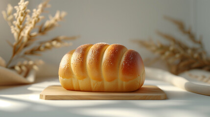 Close-Up of a Loaf of homemade white bread on a wooden chopping board. single french loaf bread isolated on white background. Composition with bread and rolls isolated on white. Breads assortment.