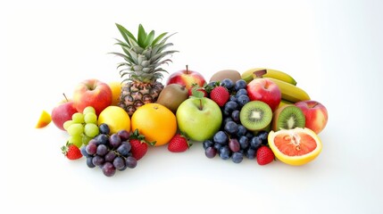 A variety of fruits including apples, grapes, pineapple, bananas, kiwi, and grapefruit.