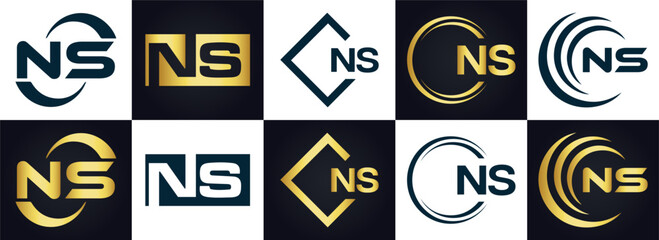 NS Letter Logo Design. Initial letters NS logo icon. Abstract letter NS N S minimal logo design template. N S Letter Design Vector with black Colors. NS logo, 