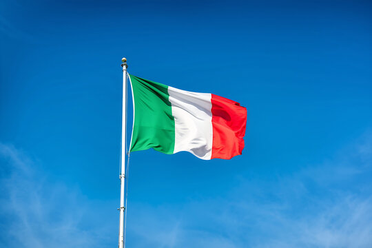 Beautiful cloudless clear sky Italian tricolor flag