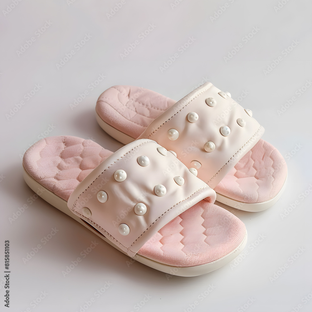 Wall mural Pair of soft slippers isolated on a white background