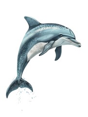 Fototapeta premium Dolphin in the water illustration, Beautiful, summer vibe, beach, ocean, sea, fish, background