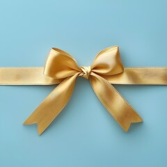 Fototapeta premium Exquisite Golden Ribbon and Bow on Serene Blue Background Evoking Luxury and Premium Elegance