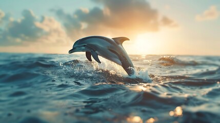Fototapeta premium Dolphin in the water illustration, Beautiful, summer vibe, beach, ocean, sea, fish, background