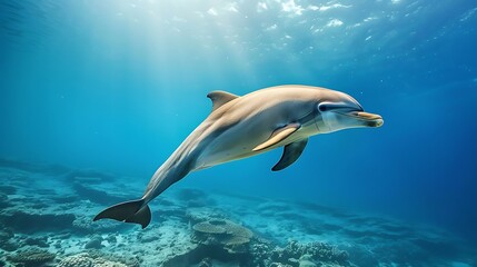 Obraz premium Dolphin in the water illustration, Beautiful, summer vibe, beach, ocean, sea, fish, background