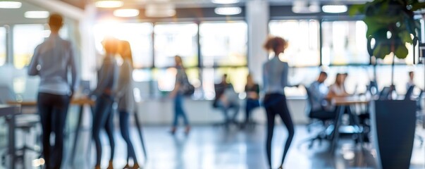 Group of people collaborating together in a modern office, defocused background