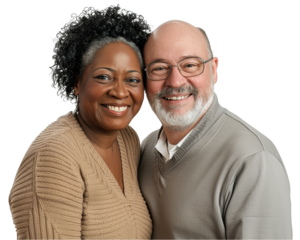 Portrait of a happy older interracial couple, transparent background (PNG)