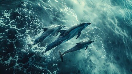 Fototapeta premium Dolphin in the water illustration, Beautiful, summer vibe, beach, ocean, sea, fish, background
