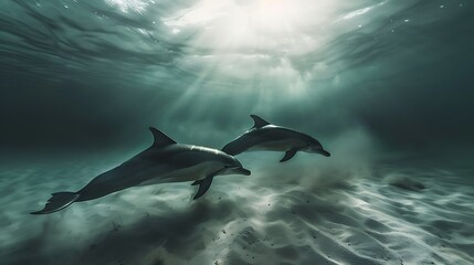 Obraz premium Dolphin in the water illustration, Beautiful, summer vibe, beach, ocean, sea, fish, background