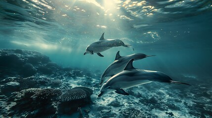 Naklejka premium Dolphin in the water illustration, Beautiful, summer vibe, beach, ocean, sea, fish, background