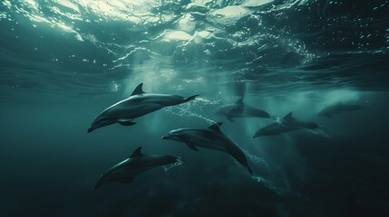 Fototapeta premium Dolphin in the water illustration, Beautiful, summer vibe, beach, ocean, sea, fish, background