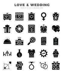 Fototapeta premium Love & Wedding Icons bundle. Glyph style Icons. Vector illustration.