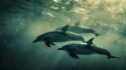 Obraz premium Dolphin in the water illustration, Beautiful, summer vibe, beach, ocean, sea, fish, background