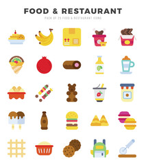 Food and Restaurant icons set. Collection of simple Flat web icons.