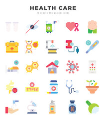 Collection of HEALTH CARE 25 Flat Icons Pack.