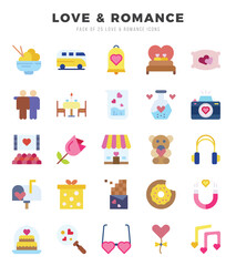 Love & Romance Icons Pack. Flat icons set. Flat icon collection set.