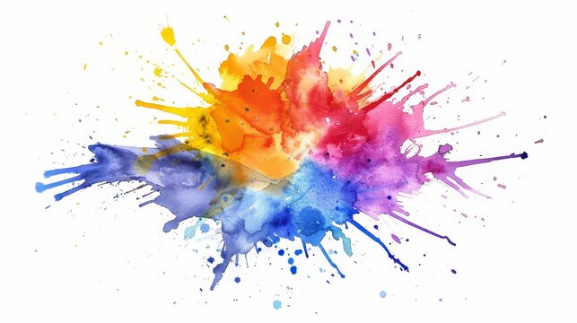 Colorful watercolor splash explosion isolated on white background image flat design front view creative burst theme animation Analogous Color Scheme