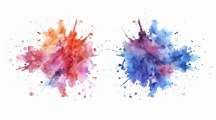 Colorful watercolor splash explosion isolated on white background image flat design front view creative burst theme animation Analogous Color Scheme