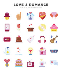 Love & Romance Icon Pack 25 Vector Symbols for Web Design.