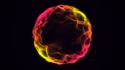 Abstract sci-fi sphere with particles. Technology network connection on world. Futuristic illustration. Global digital connections ai. 3D wireframe geometric sphere. 3D rendering.