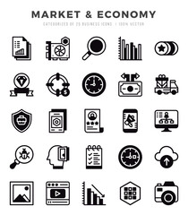Market & Economy Icons Pack Lineal Filled Style. Vector illustration.