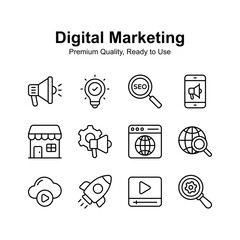 Pack of digital marketing icons in trendy style, ready to use in websites and mobile apps