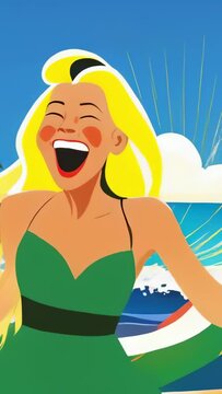 happy woman screaming smiling in joy extasy rainbow colorful comix cartoon iretro illustration animation advertisement style - 4K stock Video footage AI