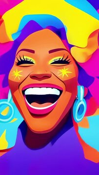 happy afro woman screaming smiling in joy extasy rainbow colorful comix cartoon iretro illustration animation advertisement style - 4K stock Video footage AI