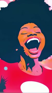 happy afro woman screaming smiling in joy extasy rainbow colorful comix cartoon iretro illustration animation advertisement style - 4K stock Video footage AI